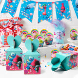 HAOORYX 18 Pack Trolls Candy Gift Boxes Party Favor Supplies, Paper Treat Box Chocolate Cookie Snack Containers Goodie Bag for Baby Shower, Trolls Theme Birthday Party Return Gift Package