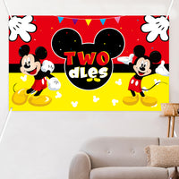 HAOORYX Mickey Twodles Birthday Party Supplies Decorations, Fabric Banner Backdrop for Baby Two Years Old 2nd Birthday Background -72.8 x 43.3 inch