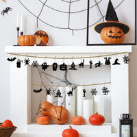 Haooryx 43PCS Halloween Wooden Slices Cutouts Halloween Wood Hanging Ornaments Halloween Black Cat Pumpkin Wood Crafts Decorative Pendant with Rope for Halloween Tree Home Trick or Treat Party Supply