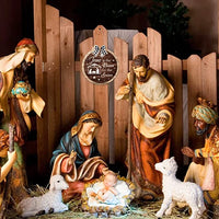 Haooryx Christmas Wood Birth of Jesus Wreath Hanging Door Sign Decoration, Christmas Door Hanger Decorations Nativity Scene Front Door Sign for Xmas Home Fireplace Wall Farmhouse Hanging Decor