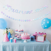 Haooryx 2PCS Aquarius Season Foil Banner Silver Circle Dot Hanging Banners Decoration January February Horoscope Astrology Bday Zodiac Birthday Party Iridescent Bunting Letter Banner Photo Props Decor
