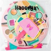 Haooryx Make Up Party Cupcake Stand Decoration 3 Tier Cosmetics Theme Pink Cupcake Tower Cardboard Lipstick Cupcake Dessert Candy Holders for Women Girls Makeup Birthday Cocktail Party Favors Supplies