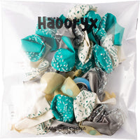 Haooryx 36Pcs Teal Turquoise and Sliver Balloons Birthday Party Decoration Kit, 12 Inches Latex Printed Balloon with Ribbon for Kids Teens Adults Birthday Party Indoor Outdoor Decor Supplies