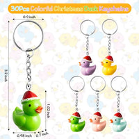 Haooryx 30Pcs Christmas Plastic Duck Keychains Party Favors, Colorful 3D Duck Chains Mini Ducky Pendant Accessories for Boys Girls Xmas Gift Birthday Baby Shower Party Favors School Student Rewards