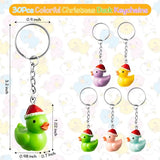 Haooryx 30Pcs Christmas Plastic Duck Keychains Party Favors, Colorful 3D Duck Chains Mini Ducky Pendant Accessories for Boys Girls Xmas Gift Birthday Baby Shower Party Favors School Student Rewards