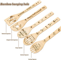 Haooryx 5Pcs Retirement Bamboo Spoon Utensils Set, Happy Retirement Kitchen Wooden Cooking Gadget Kit Non-stick Carve Spoons Burned Bamboo Cookware for Men Women Coworker Retirement Party Gifts
