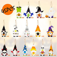 Haooryx 46PCS Halloween Wood Gnomes Ornaments Colorful Wooden Halloween Eva Pumpkin Ghost Witch Spider Hanging Pendent Gift Tag Decor for Holiday Home Farmhouse Tree Decorations Party Favor Supplies