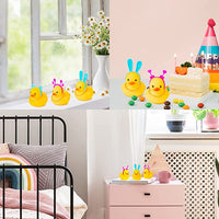 Haooryx 5 Pack Rubber Duck Car Duck Decorations Dashboard Car Ornaments, Party Theme Novelty Squeeze Yellow Duckies with Headgear Gold Chain Novelty Squeak Gift for Kids Teens Adults Birthday Party