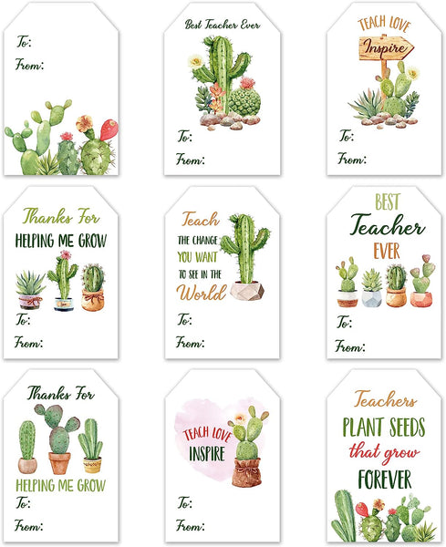 Haooryx 180PCS Cactus Theme Thank You Teacher Stickers Labels Teacher Appreciation Gifts Tags Best Teacher Ever Name Tag Sticker for Card Envelope Seals Boxes Gift Wrap Party Favors Decorations