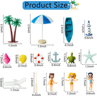 Haooryx 31Pcs Beach Fairy Garden Miniature Ornament Accessories, Summer Ocean Cake Topper Decoration DIY Resin Micro Seaside Scene Figure for Summer Beach Swimming Pool Birthday Party Favor Supplies