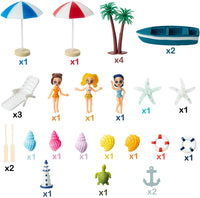 Haooryx 31Pcs Beach Fairy Garden Miniature Ornament Accessories, Summer Ocean Cake Topper Decoration DIY Resin Micro Seaside Scene Figure for Summer Beach Swimming Pool Birthday Party Favor Supplies