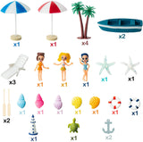 Haooryx 31Pcs Beach Fairy Garden Miniature Ornament Accessories, Summer Ocean Cake Topper Decoration DIY Resin Micro Seaside Scene Figure for Summer Beach Swimming Pool Birthday Party Favor Supplies