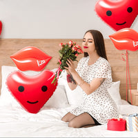 Haooryx 4 Pack Inflatable Heart Lips Toys, Inflate Red Lip Heart for Wedding Ceremony Party Favor Home Outdoor Yard Garden Blow Up Decoration Engagement Anniversary Bridal Shower Decor Supplies