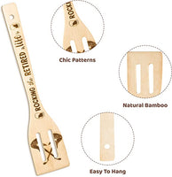 Haooryx 5Pcs Retirement Bamboo Spoon Utensils Set, Happy Retirement Kitchen Wooden Cooking Gadget Kit Non-stick Carve Spoons Burned Bamboo Cookware for Men Women Coworker Retirement Party Gifts