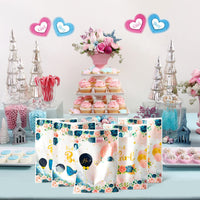 Roll over image to zoom in Haooryx 60Pcs Navy Blue and Blush Floral Party Favor Bags Plastic Goodie Gift Bag Blue Pink Treat Candy Goody Bags for Newborn Baby Boy or Girl Gender Reveal Baby Shower Voting Games Party Supplies
