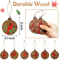 Haooryx 37pcs Christmas Red Bird Hanging Wood Ornaments Decorations, Red Bird Memorial Ornament Wooden Decorative Pendents Xmas Party Favor Gift Tags Holiday Hanging Ornament Xmas Tree Decor Supplies