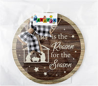Haooryx Christmas Wood Birth of Jesus Wreath Hanging Door Sign Decoration, Christmas Door Hanger Decorations Nativity Scene Front Door Sign for Xmas Home Fireplace Wall Farmhouse Hanging Decor