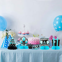 Haooryx 12Pcs Teal Birthday Centerpiece for Tables Decoration, Happy Birthday Honeycomb Centerpieces Teal Silver Table Toppers Decor for Girls and Women Birthday Party Supplies Photo Booth Prop