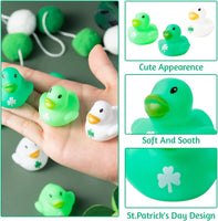 Haooryx 60PCS St Patrick Day Rubber Duckies 1.6Inch Mini Irish St. Patrick's Day Party Duck Decoration Shamrock Holiday Squeak Ducky Bath Toy Kid Birthday Baby Shower Party Favor Classroom Gift Supply