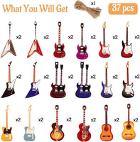 Haooryx 37Pcs Musical Instrument Christmas Wooden Ornaments, Christmas Wood Music Instrument Sign Hanging Ornaments Xmas Tree Decorative Wood Slice Pendant Gift Tag for Xtmas Party Home Wall Decor