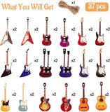 Haooryx 37Pcs Musical Instrument Christmas Wooden Ornaments, Christmas Wood Music Instrument Sign Hanging Ornaments Xmas Tree Decorative Wood Slice Pendant Gift Tag for Xtmas Party Home Wall Decor