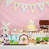 Haooryx Pink Farm Animals TWO Letter Sign Wooden Table Centerpiece, 2nd Farm Barnyard Birthday Party Sign Two Years Old Baby Girls Theme Birthday Party Decorations Baby Shower Photo Props Centerpiece