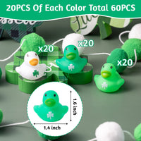 Haooryx 60PCS St Patrick Day Rubber Duckies 1.6Inch Mini Irish St. Patrick's Day Party Duck Decoration Shamrock Holiday Squeak Ducky Bath Toy Kid Birthday Baby Shower Party Favor Classroom Gift Supply