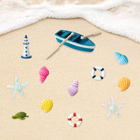 Haooryx 31Pcs Beach Fairy Garden Miniature Ornament Accessories, Summer Ocean Cake Topper Decoration DIY Resin Micro Seaside Scene Figure for Summer Beach Swimming Pool Birthday Party Favor Supplies