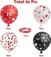 Haooryx 36Pcs 16th Birthday Party Balloons Decoration Supplies Kit, 12’’ White Black and Red Confetti Latex Balloons for 16 Years Old Teenager Boys Girls Birthday Happy 16 Years Anniversary Decor
