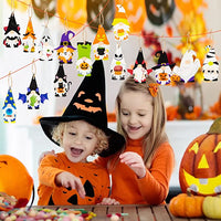 Haooryx 46PCS Halloween Wood Gnomes Ornaments Colorful Wooden Halloween Eva Pumpkin Ghost Witch Spider Hanging Pendent Gift Tag Decor for Holiday Home Farmhouse Tree Decorations Party Favor Supplies