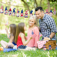 Haooryx 46PCS Patriotic Gnome Wood Hanging Ornaments 4th of July Leprechaun Gnome Elf Wooden Tags Pendants with Rope for American Independence Memorial Day Home Tree Party Decorations