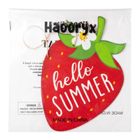 Haooryx Strawberry Wood Hanging Welcome Door Sign, Hello Summer Strawberry Door Sign Plaque with Hanging Rope Front Door Wall Porch Wooden Hanging Decorations Supplies Housewarming Gift Home Decor