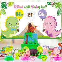 Haooryx 12Pcs Little Dino Gender Reveal Party Honeycomb Centerpieces Decoration, Cartoon Dinosaur Theme Party Table Topper Decoration for Boy or Girl Baby Shower He or She Gender Reveal Party Supplies