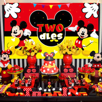 HAOORYX Mickey Twodles Birthday Party Supplies Decorations, Fabric Banner Backdrop for Baby Two Years Old 2nd Birthday Background -72.8 x 43.3 inch