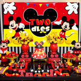HAOORYX Mickey Twodles Birthday Party Supplies Decorations, Fabric Banner Backdrop for Baby Two Years Old 2nd Birthday Background -72.8 x 43.3 inch