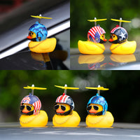 Haooryx 3 Pack Rubber Duck Toys Car Ornaments, American Flag Yellow Ducks Car Dashboard Decoration Camouflage Star and Stripe Helmet Squeak Duck with Propeller for Kid Adult 4th of July