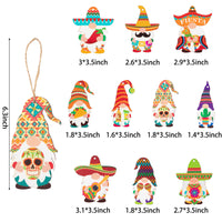 Haooryx 31Pcs Cinco De Mayo Summer Fiesta Gnome Wooden Ornaments Hanging Decoration Wood Gnome Elf Pendants Tags for Mexican Carnivals Fiesta Taco Bout a Party Favors Farmhouse Decor Supplies