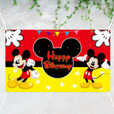 HAOORYX Mickey Happy Birthday Fabric Banner Backdrop, Mickey Party Decorations, Themed Party Favor supplies for Kids Baby Shower Photography Background -72.8 x 43.3 inch