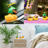 Haooryx 3 Pack Summer Rubber Ducks Toys Car Ornaments, Yellow Ducky Car Dashboard Decoration Summer Theme Novelty Squeeze Ducks with Straw Hat Helmet Propellers Glasses Gold Chain for Kids Adults
