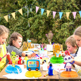 HAOORYX 6Pcs Word Party Honeycomb Centerpieces, 3D Table Decorations Honeycomb Balls for Kids Word Party Theme Birthday Party Supplies Double Sided Cake Topper Photo Booth Props Party Favors