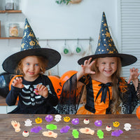 Haooryx 28PCS Glow In The Dark Halloween Mochi Toys Pumpkin Ghost Bat Squishies Squeeze Stress Relief Anxiety Toys for Kids Halloween Treat Goody Bags Filler Classroom Prize Bulk Party Favors