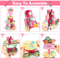 Haooryx Make Up Party Cupcake Stand Decoration 3 Tier Cosmetics Theme Pink Cupcake Tower Cardboard Lipstick Cupcake Dessert Candy Holders for Women Girls Makeup Birthday Cocktail Party Favors Supplies