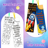 Haooryx 75Pcs Color Your Own Outer Space Bookmarks Creative DIY Coloring Planet Rocket Spaceship Blank Book Marker for Kids Teachers Students Reader School Paint Paper Art Craft Space Party Supplies
