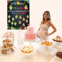 Haooryx Aloho Baby Gender Reveal Party Game, Hawaiian Tropical Theme Poster with Pink Blue Pineapple Flower Stickers for He or She Boy or Girl Gender Reveal Party Baby Shower Decorations Supplies