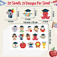 Haooryx 20 Sheets Kindergarten Graduation Gift Tag Label Stickers Congrats Grad Owl Monkey Bear Animal Shaped Cutout Sticker for Card Envelope Seals Boy Girl Preschool Graduation Party Supply