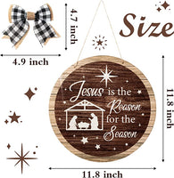Haooryx Christmas Wood Birth of Jesus Wreath Hanging Door Sign Decoration, Christmas Door Hanger Decorations Nativity Scene Front Door Sign for Xmas Home Fireplace Wall Farmhouse Hanging Decor