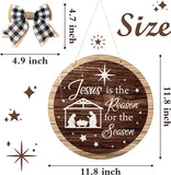 Haooryx Christmas Wood Birth of Jesus Wreath Hanging Door Sign Decoration, Christmas Door Hanger Decorations Nativity Scene Front Door Sign for Xmas Home Fireplace Wall Farmhouse Hanging Decor