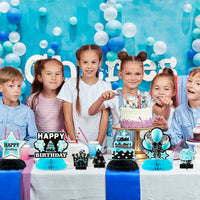 Haooryx 12Pcs Teal Birthday Centerpiece for Tables Decoration, Happy Birthday Honeycomb Centerpieces Teal Silver Table Toppers Decor for Girls and Women Birthday Party Supplies Photo Booth Prop