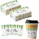 Haooryx 50Pcs Wedding Eucalyptus Greenery Coffee Cup Sleeves Drink Coffee Tea Cup Sleeves Disposable Greenery Kraft Paper Cup Sleeves Holder for 12oz and 16oz Coffee Cold Drinks Beverage Cups