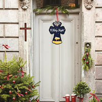 Haooryx Christmas Wood Birth of Jesus Hanging Door Sign Cross Christmas Door Hanger Decoration with Plaid Bow Holy Night Front Door Sign Plaque for Xmas Home Farmhouse Fireplace Wall Hanging Decor